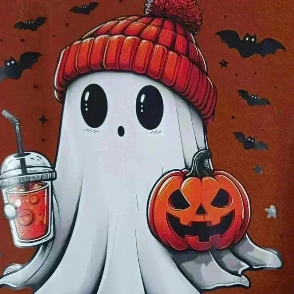 Ghost and coffee Halloween Fall long sleeve soft tshirt. Size xl. - Picture 3 of 3